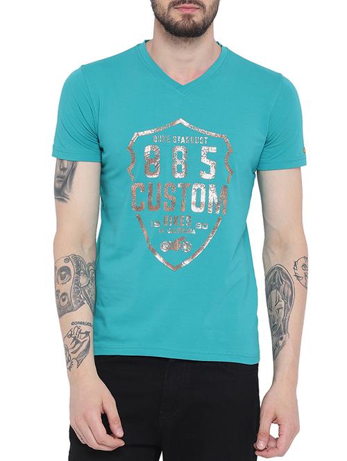 blue cotton blend chest print t-shirt - 15113751 - Standard Image - 1