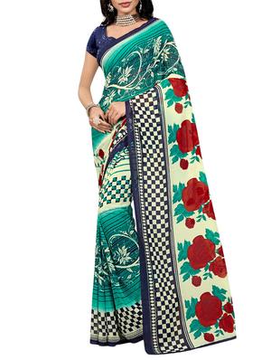 Green printed saree with blouse - 15113795 - Standard Image - 1