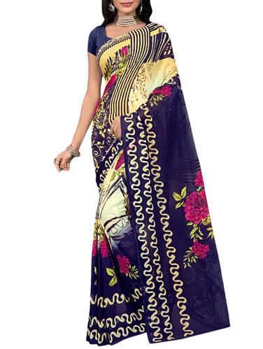 blue printed saree with blouse - 15113796 - Very Small Image - 1