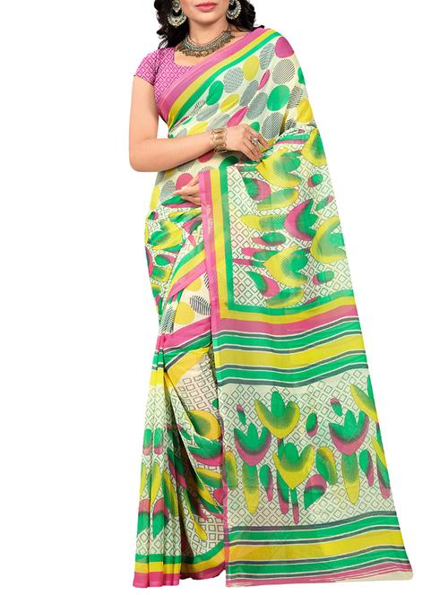 Cream printed saree with blouse - 15113799 - Standard Image - 1