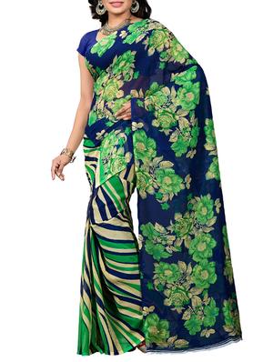 blue georgette printed saree with blouse - 15113804 - Standard Image - 1