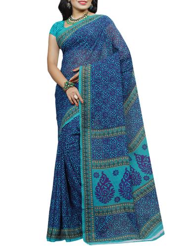 blue georgette printed saree with blouse - 15113810 - Very Small Image - 1