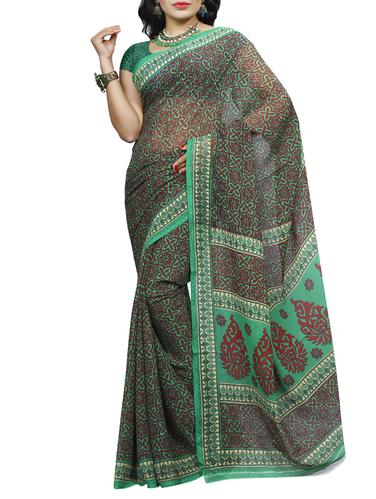 green georgette printed saree with blouse - 15113812 - Very Small Image - 1