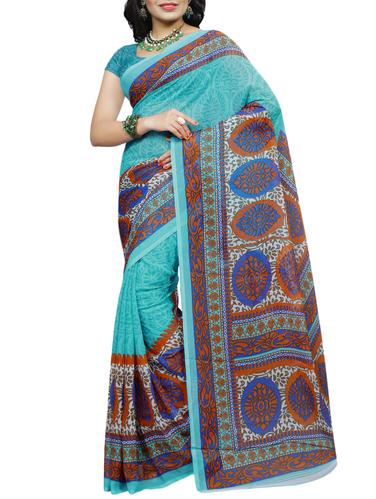 blue georgette printed saree with blouse - 15113813 - Very Small Image - 1