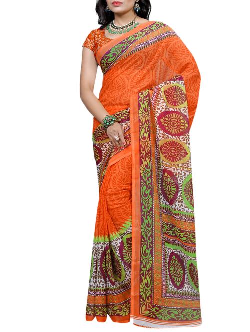 orange georgette printed saree with blouse - 15113815 - Very Small Image - 1