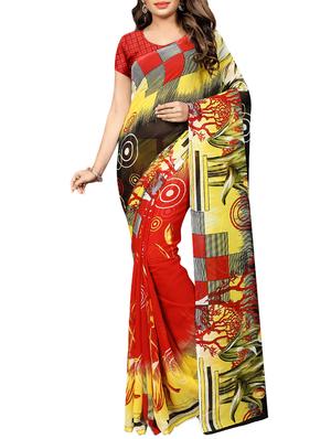 Red printed saree with blouse - 15113816 - Standard Image - 1
