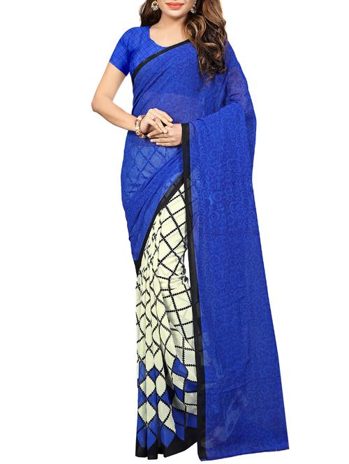 blue half and half saree with blouse - 15113817 - Very Small Image - 1