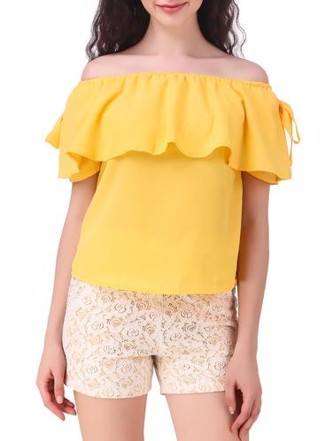 solid yellow crepe layered top - 15113820 - Very Small Image - 1