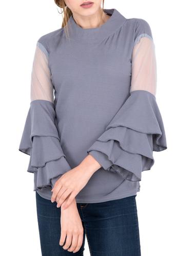 mesh insert layered bell sleeved top - 15113850 - Very Small Image - 1