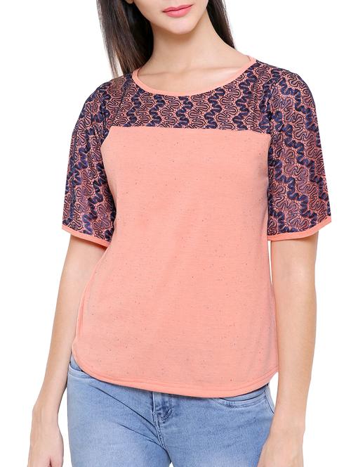 solid orange short sleeved top - 15113939 - Standard Image - 1