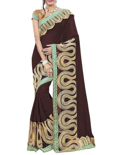 brown georgette bordered saree with blouse - 15113956 - Very Small Image - 1