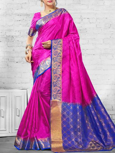 pink silk woven saree with blouse - 15113973 - Very Small Image - 1