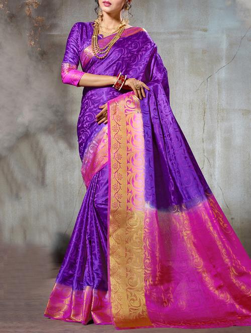 purple silk woven saree with blouse - 15113977 - Very Small Image - 1