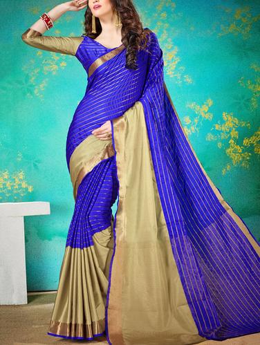 blue cotton silk woven saree with blouse - 15113994 - Very Small Image - 1