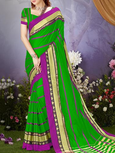 green cotton silk woven saree with blouse - 15114006 - Very Small Image - 1
