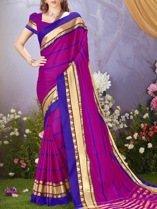 magenta cotton silk woven saree with blouse - 15114009 - Very Small Image - 1