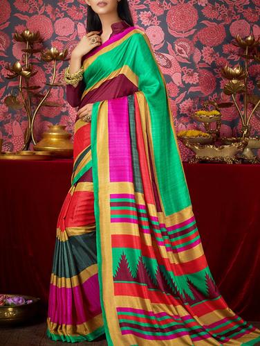 multicolor khadi bhagalpuri saree with blouse - 15114033 - Very Small Image - 1
