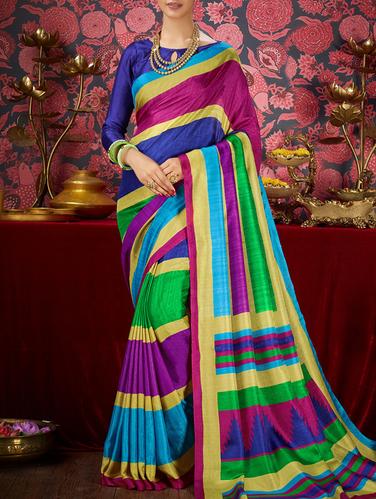 multicolor khadi bhagalpuri saree with blouse - 15114034 - Very Small Image - 1