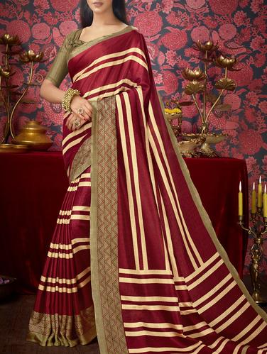 maroon khadi bhagalpuri saree with blouse - 15114035 - Very Small Image - 1