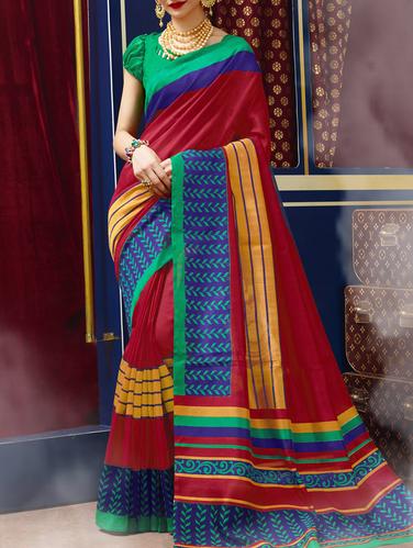 maroon cotton blend bhagalpuri saree with blouse - 15114053 - Very Small Image - 1