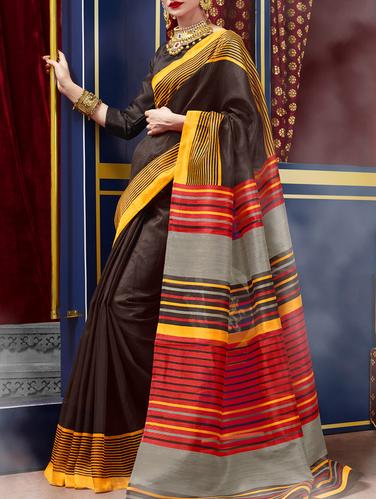 brown cotton blend bhagalpuri saree with blouse - 15114056 - Very Small Image - 1