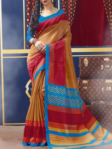 brown cotton blend bhagalpuri saree with blouse - 15114059 - Very Small Image - 1
