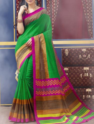 green cotton blend bhagalpuri saree with blouse - 15114060 - Very Small Image - 1