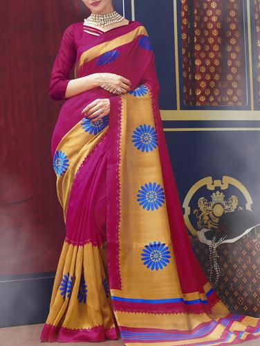 magenta cotton blend bhagalpuri saree with blouse - 15114063 - Very Small Image - 1