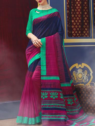 blue cotton blend bhagalpuri saree with blouse - 15114067 - Very Small Image - 1