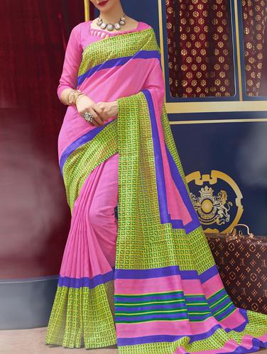 pink cotton blend bhagalpuri saree with blouse - 15114068 - Very Small Image - 1