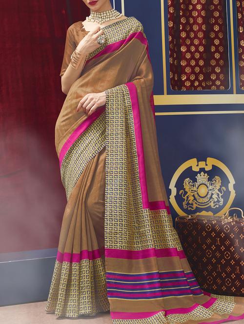 brown cotton blend bhagalpuri saree with blouse - 15114069 - Very Small Image - 1