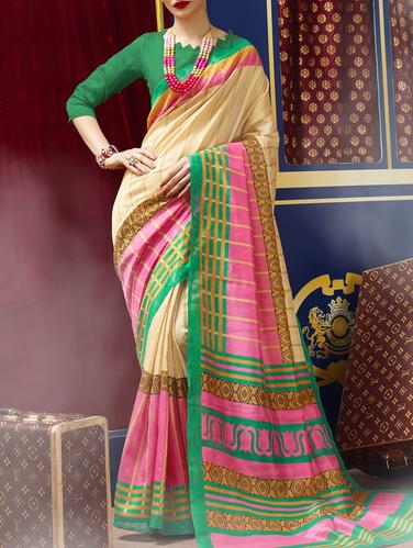 beige cotton blend bhagalpuri saree with blouse - 15114070 - Very Small Image - 1