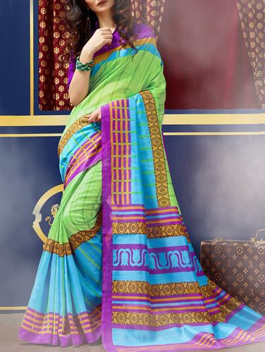 green cotton blend bhagalpuri saree with blouse - 15114071 - Very Small Image - 1