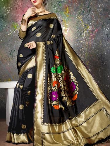 black cotton silk banarasi saree with blouse - 15114078 - Very Small Image - 1