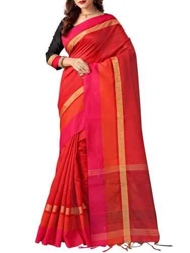 red silk blend bordered saree with blouse - 15114091 - Very Small Image - 1