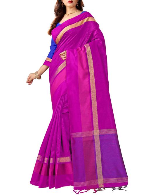 magenta silk blend bordered saree with blouse - 15114093 - Very Small Image - 1