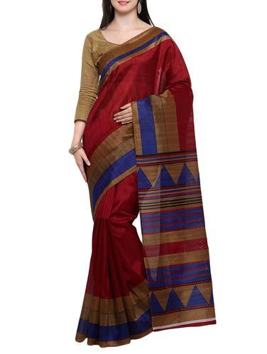 maroon cotton blend bhagalpuri saree with blouse - 15114096 - Very Small Image - 1