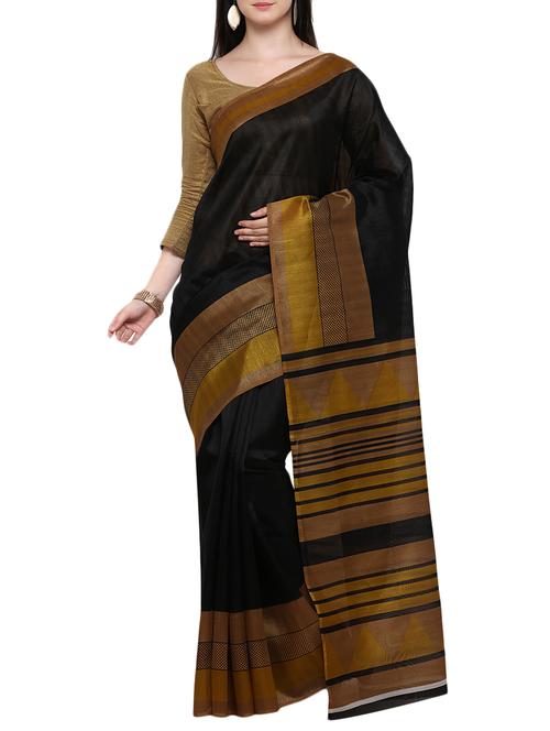 black cotton blend bhagalpuri saree with blouse - 15114101 - Very Small Image - 1