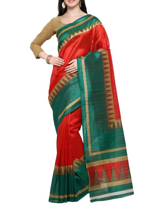 red cotton blend bhagalpuri saree with blouse - 15114105 - Very Small Image - 1