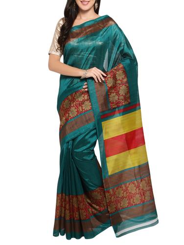 turquoise cotton blend bhagalpuri saree with blouse - 15114113 - Very Small Image - 1