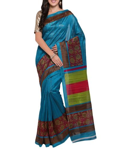 turquoise cotton blend bhagalpuri saree with blouse - 15114117 - Very Small Image - 1