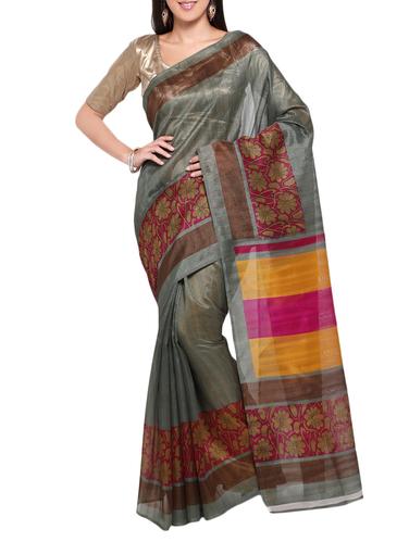 grey cotton blend bhagalpuri saree with blouse - 15114119 - Very Small Image - 1