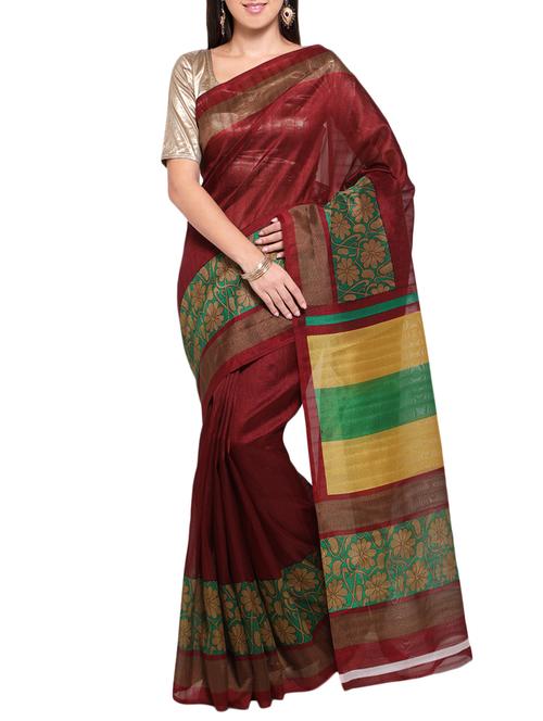 maroon cotton blend bhagalpuri saree with blouse - 15114120 - Very Small Image - 1
