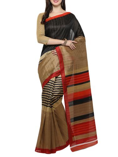 black cotton blend bhagalpuri saree with blouse - 15114131 - Very Small Image - 1