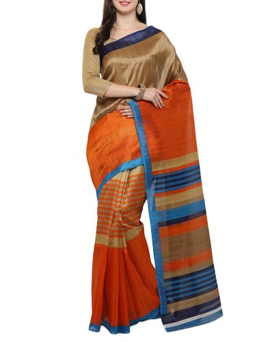 brown cotton blend bhagalpuri saree with blouse - 15114132 - Very Small Image - 1