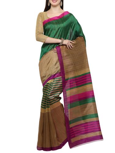 green cotton blend bhagalpuri saree with blouse - 15114134 - Very Small Image - 1
