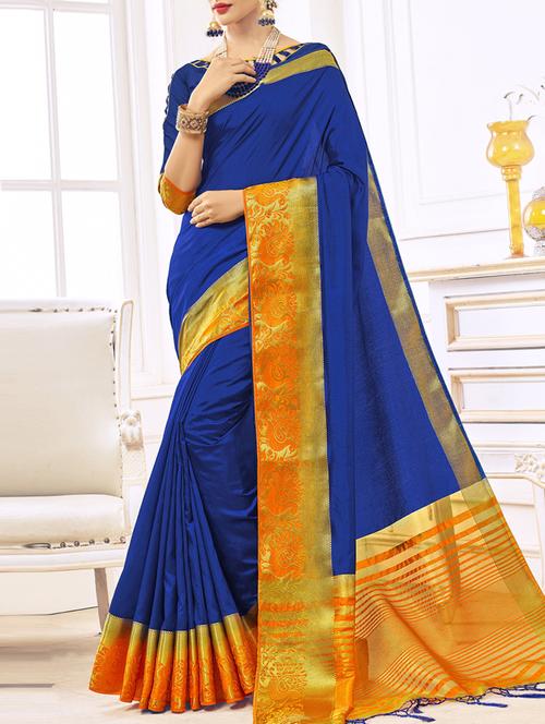 blue art silk bordered saree with blouse - 15114144 - Very Small Image - 1