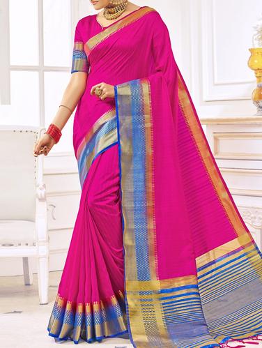 magenta art silk bordered saree with blouse - 15114145 - Very Small Image - 1
