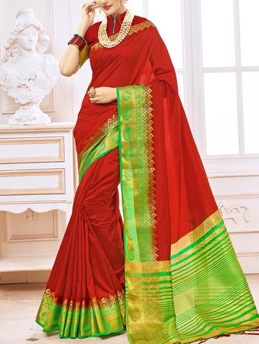 red art silk bordered saree with blouse - 15114147 - Very Small Image - 1
