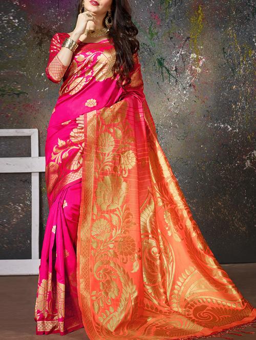 pink cotton silk banarasi saree with blouse - 15114157 - Very Small Image - 1